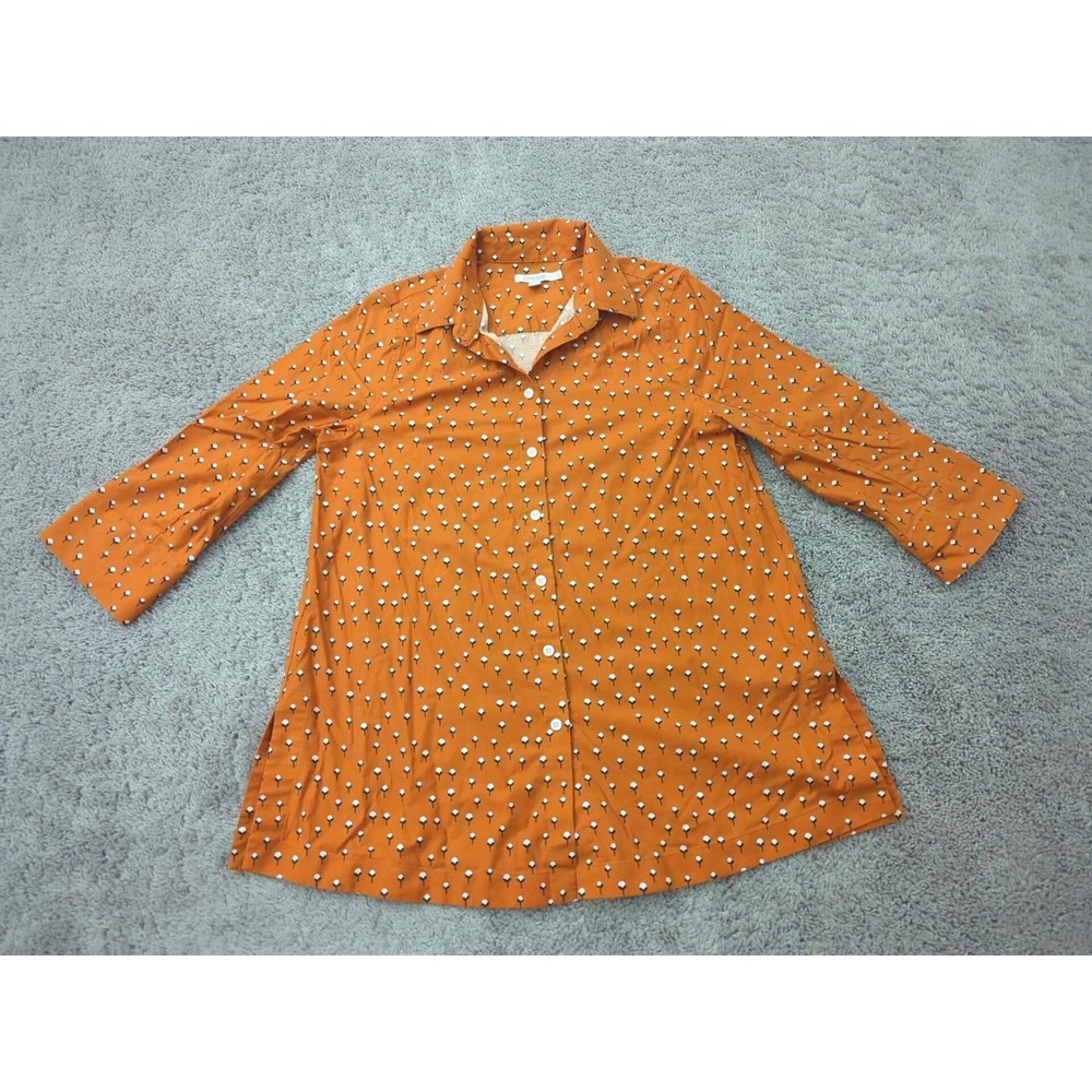 Chico's Tunic Top Womens 1 Floral 3/4 Sleeve Button Up Burnt Orange